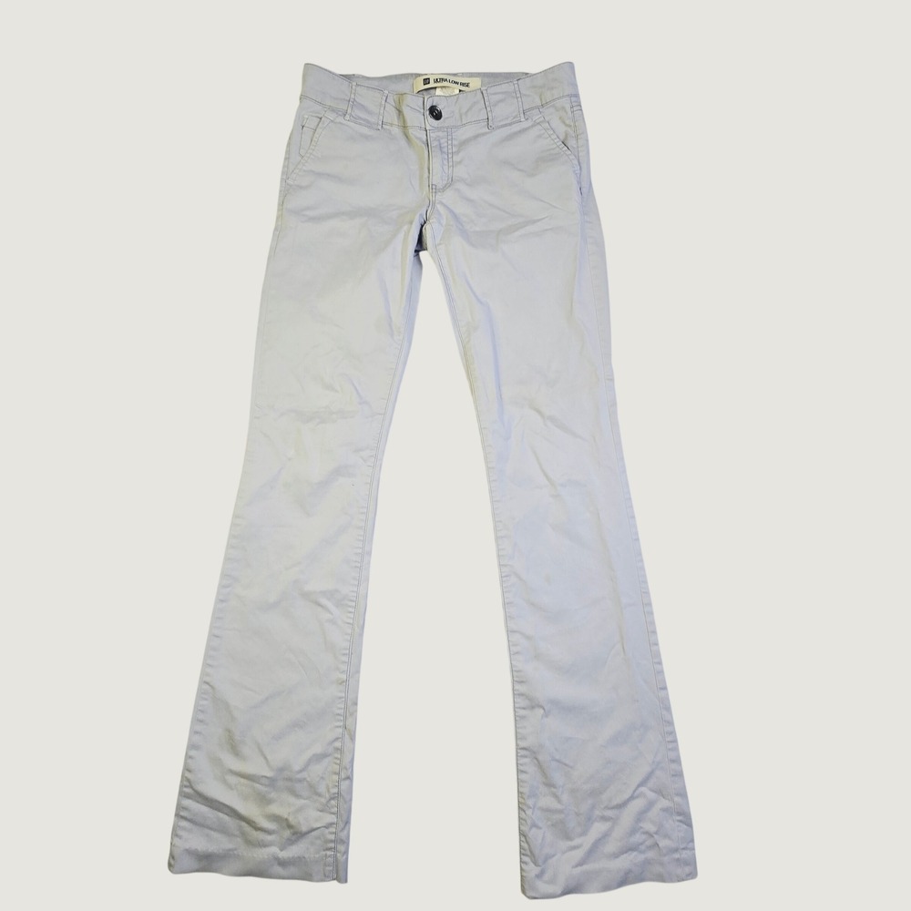 Gap Women's Ultra Low Rise Stretch Pants Size 6 Long Light Gray Flare Chino P71